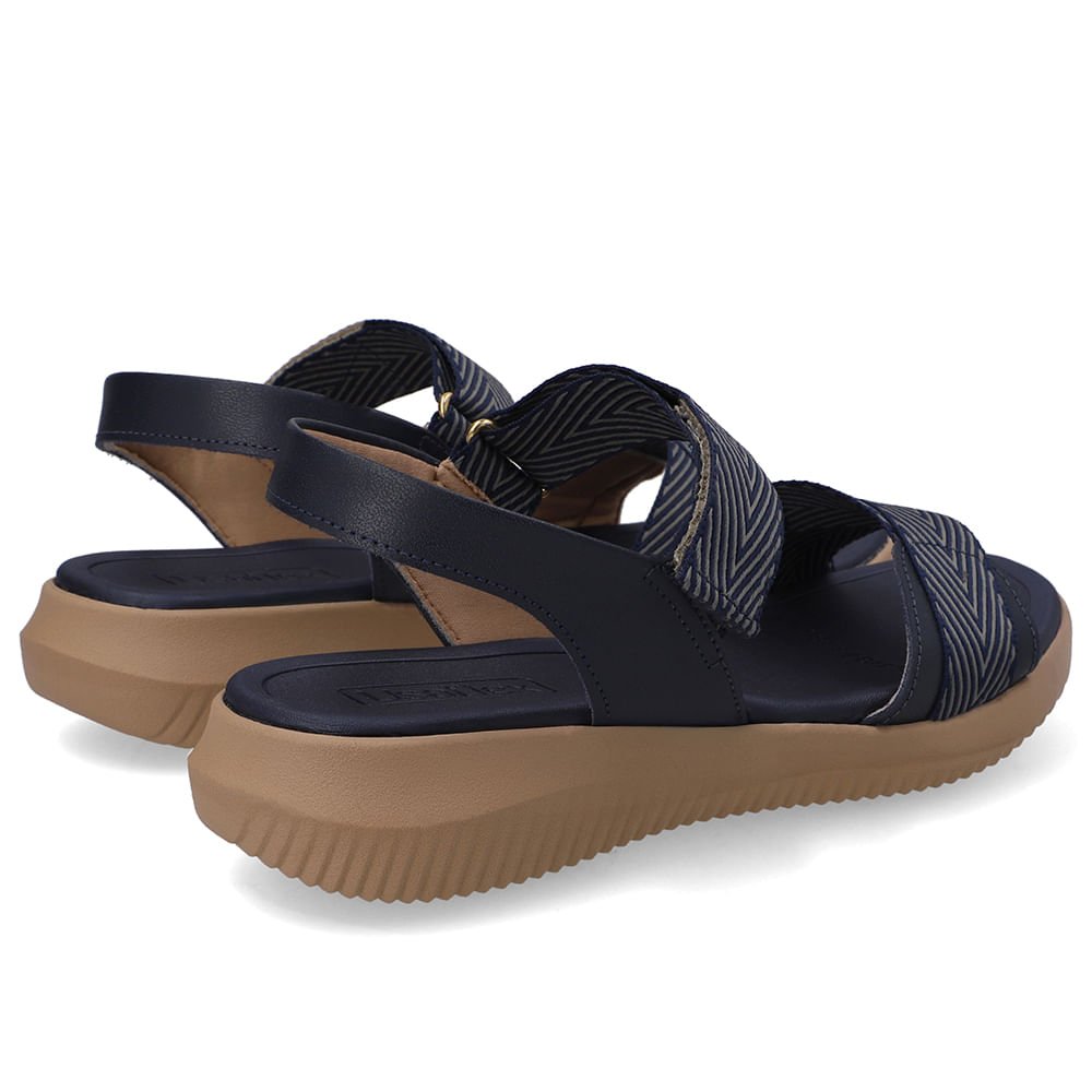 Sandália Salto Baixo Couro Azul Ajuste Fecho-Flex Azul 3