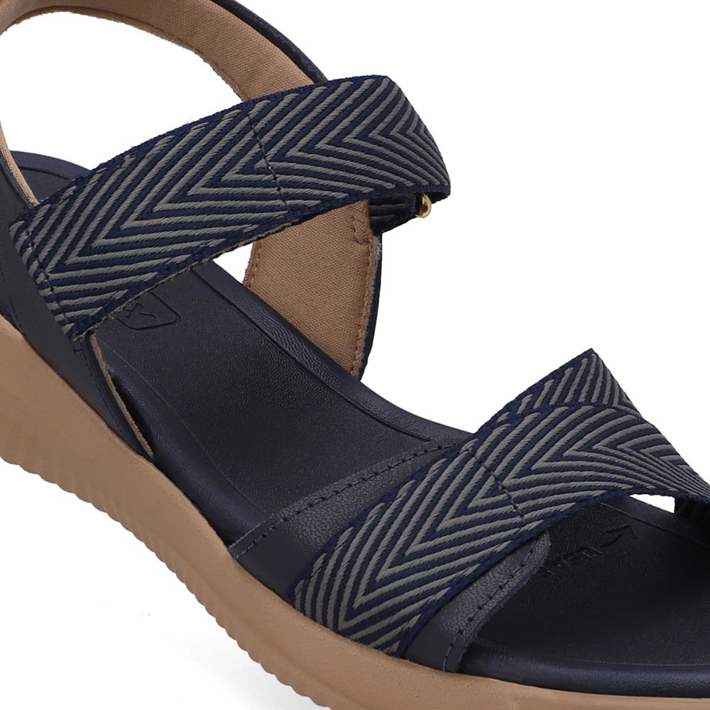 Sandália Salto Baixo Couro Azul Ajuste Fecho-Flex Azul 4