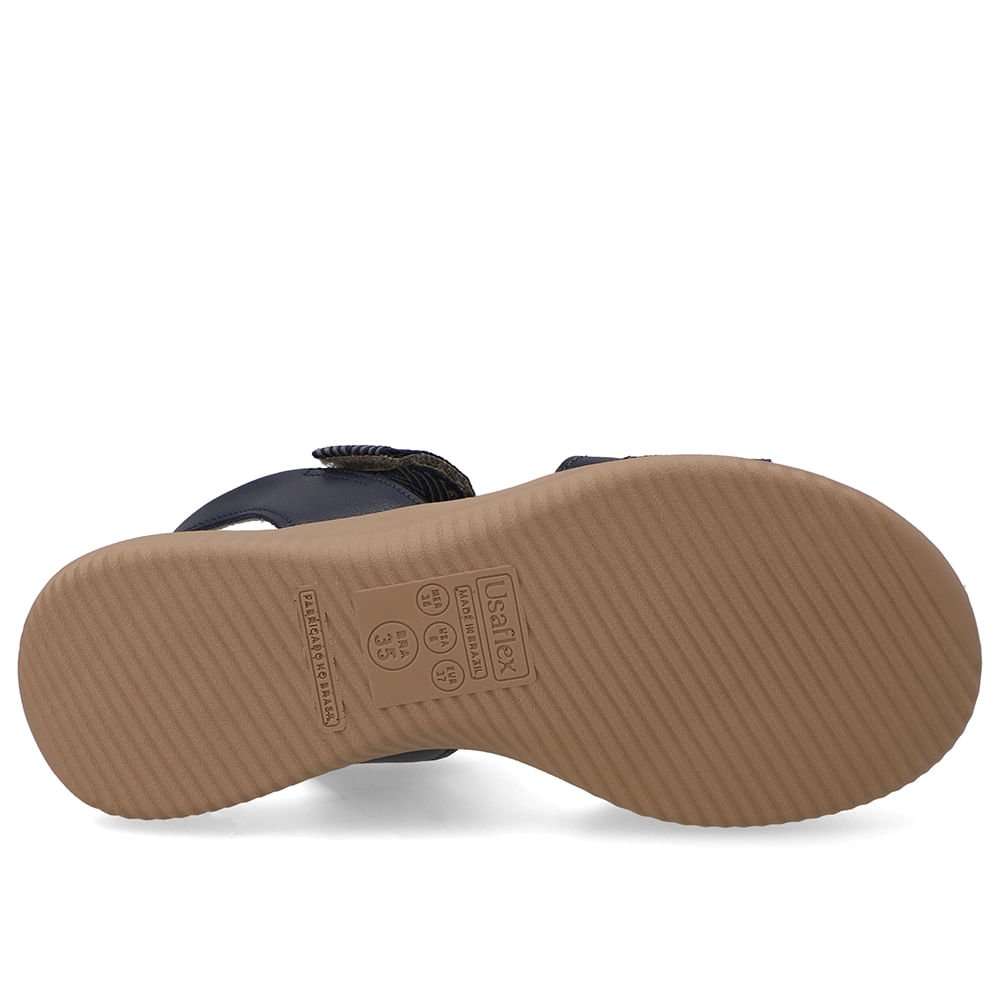 Sandália Salto Baixo Couro Azul Ajuste Fecho-Flex Azul 5