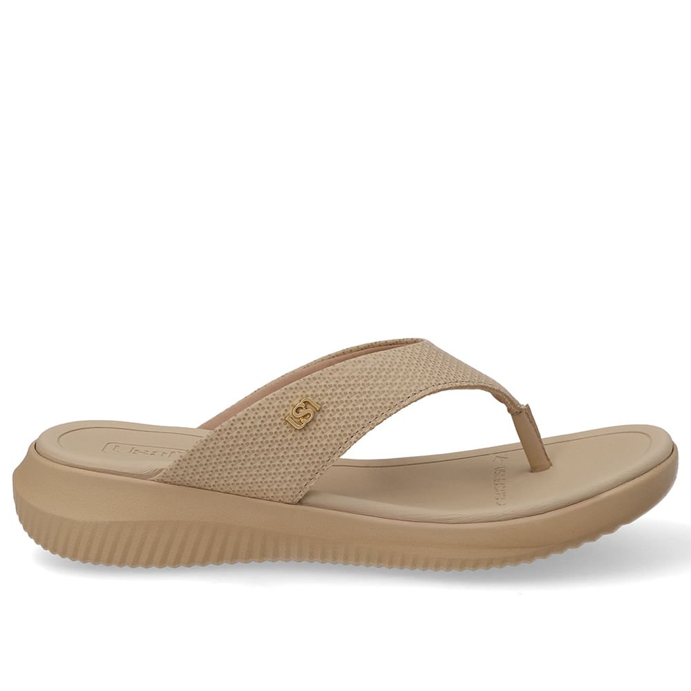 Chinelo Bico Redondo Couro Bege