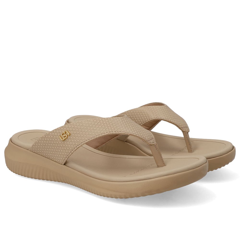 Chinelo Bico Redondo Couro Bege Bege 2