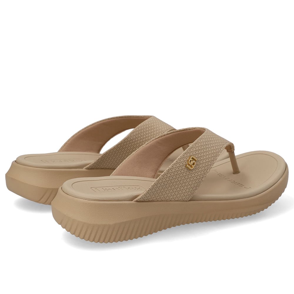 Chinelo Bico Redondo Couro Bege Bege 3