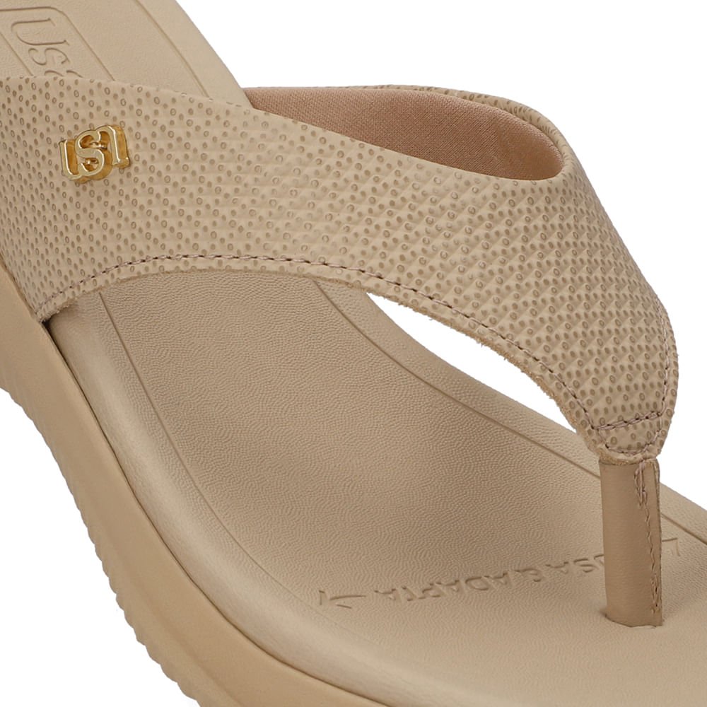 Chinelo Bico Redondo Couro Bege Bege 4