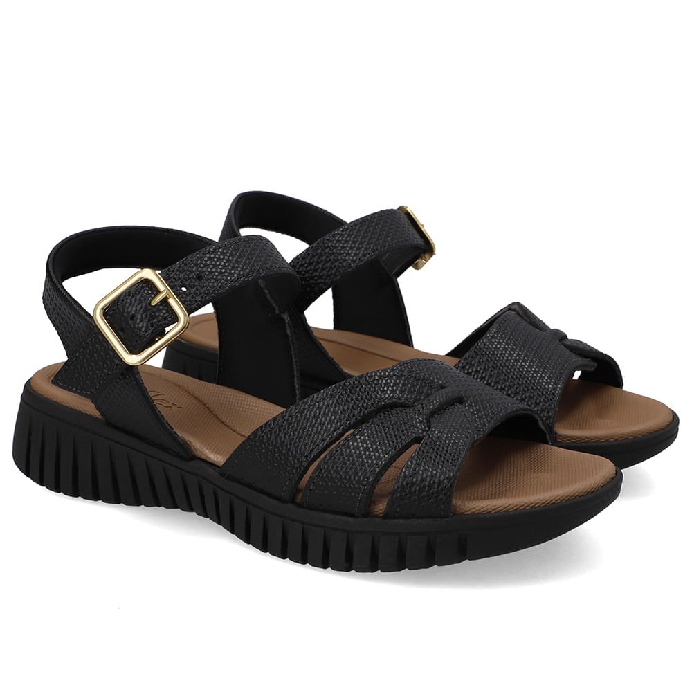 Sandália Plataforma Couro Preta Preto 2
