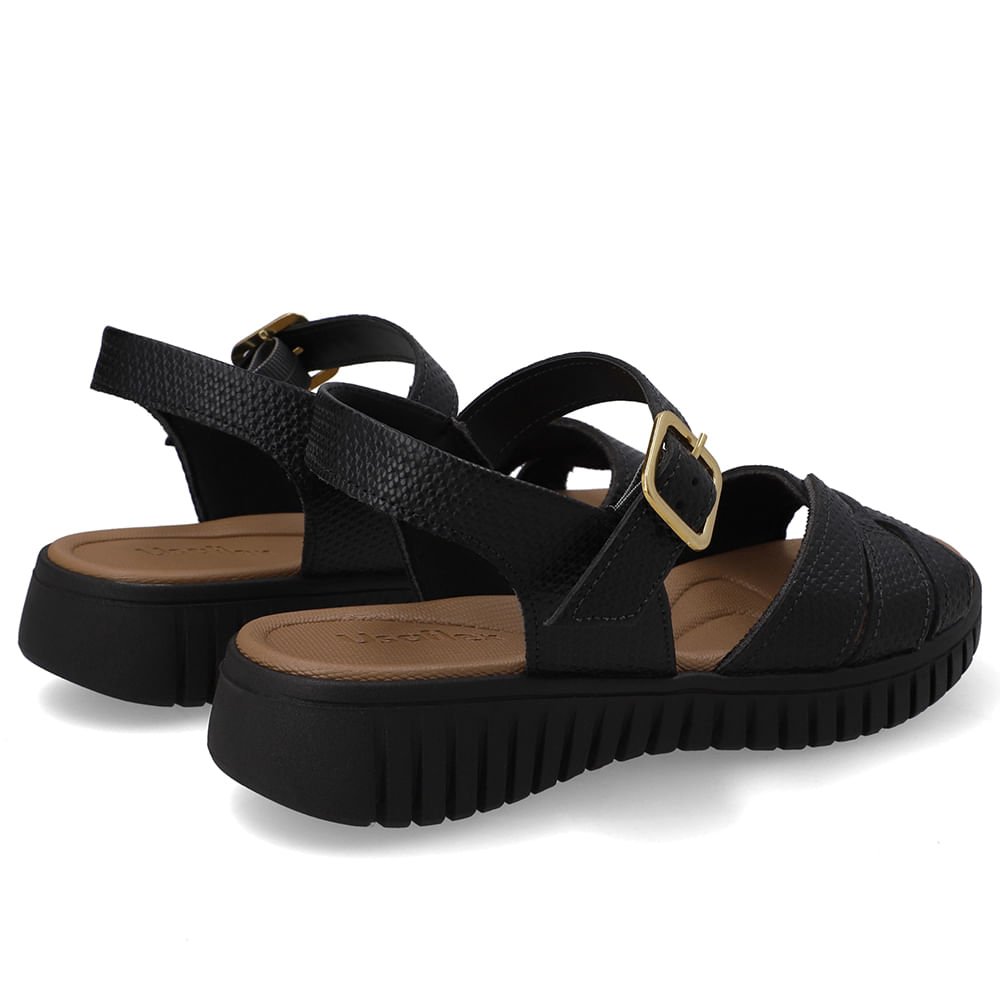 Sandália Plataforma Couro Preta Preto 3