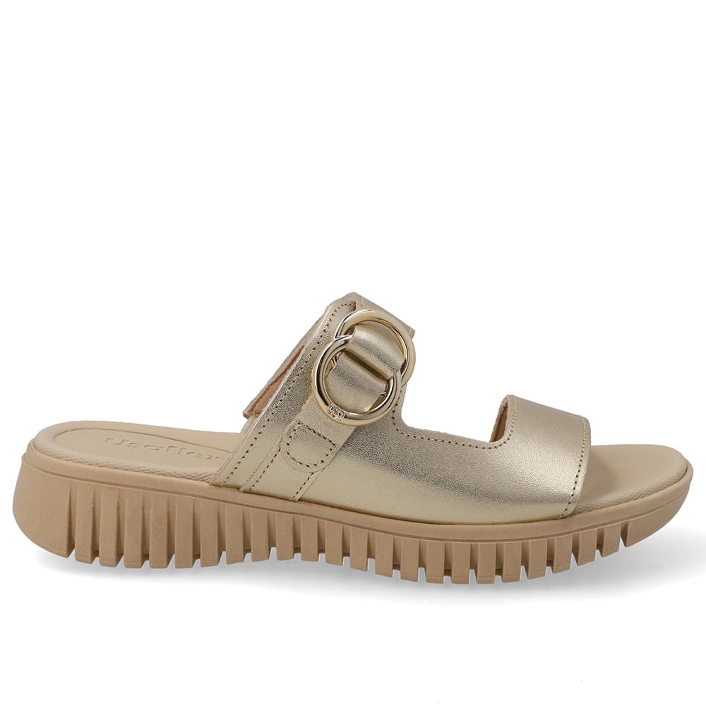 Tamanco Plataforma Couro Dourado Fivela