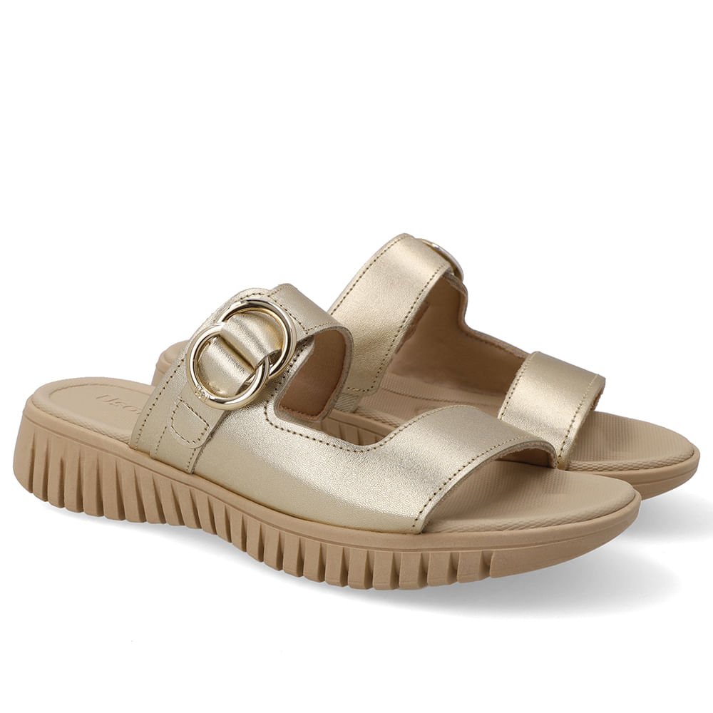 Tamanco Plataforma Couro Dourado Fivela Dourado 2