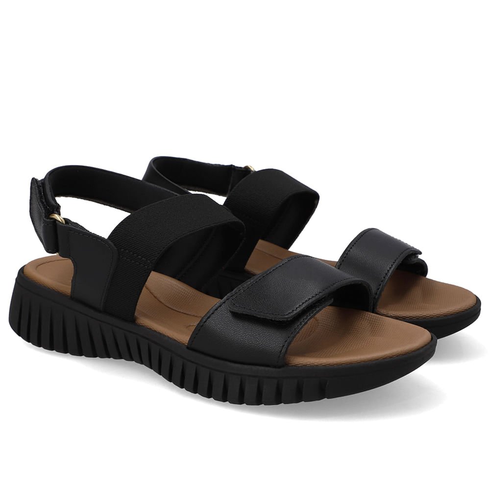 Sandália Plataforma Couro Preta Fecho-Flex Preto 2