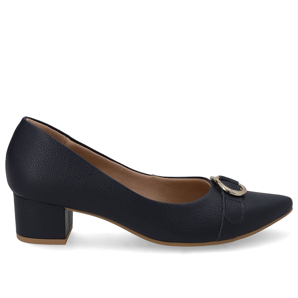 Scarpin Couro Azul Salto Bloco Bico Fino