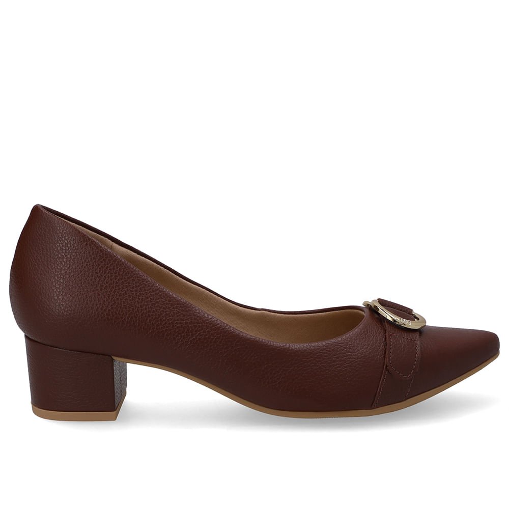 Scarpin Couro Vermelho Salto Bloco Bico Fino
