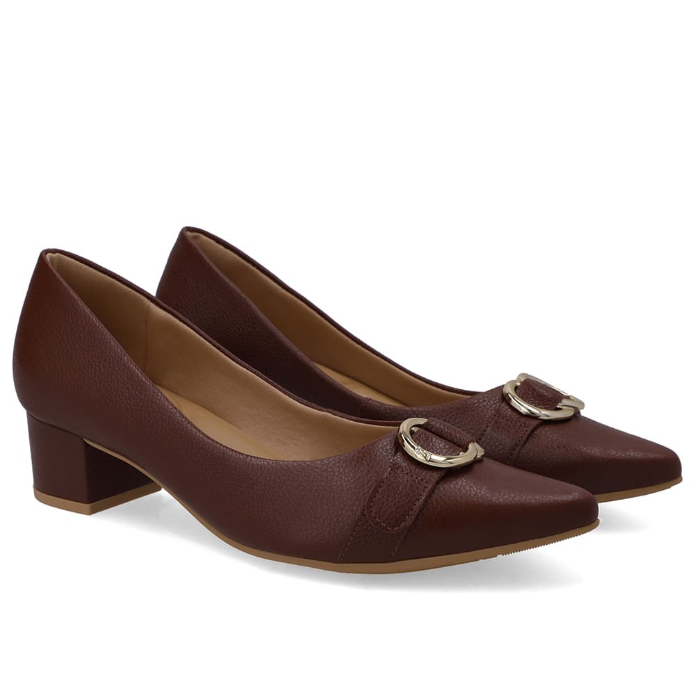 Scarpin Couro Vermelho Salto Bloco Bico Fino Vinho 2