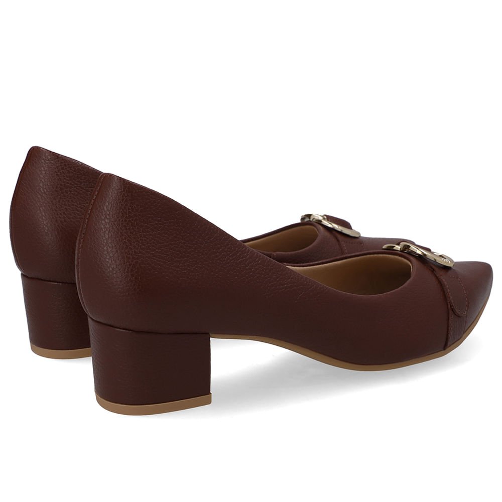 Scarpin Couro Vermelho Salto Bloco Bico Fino Vinho 3
