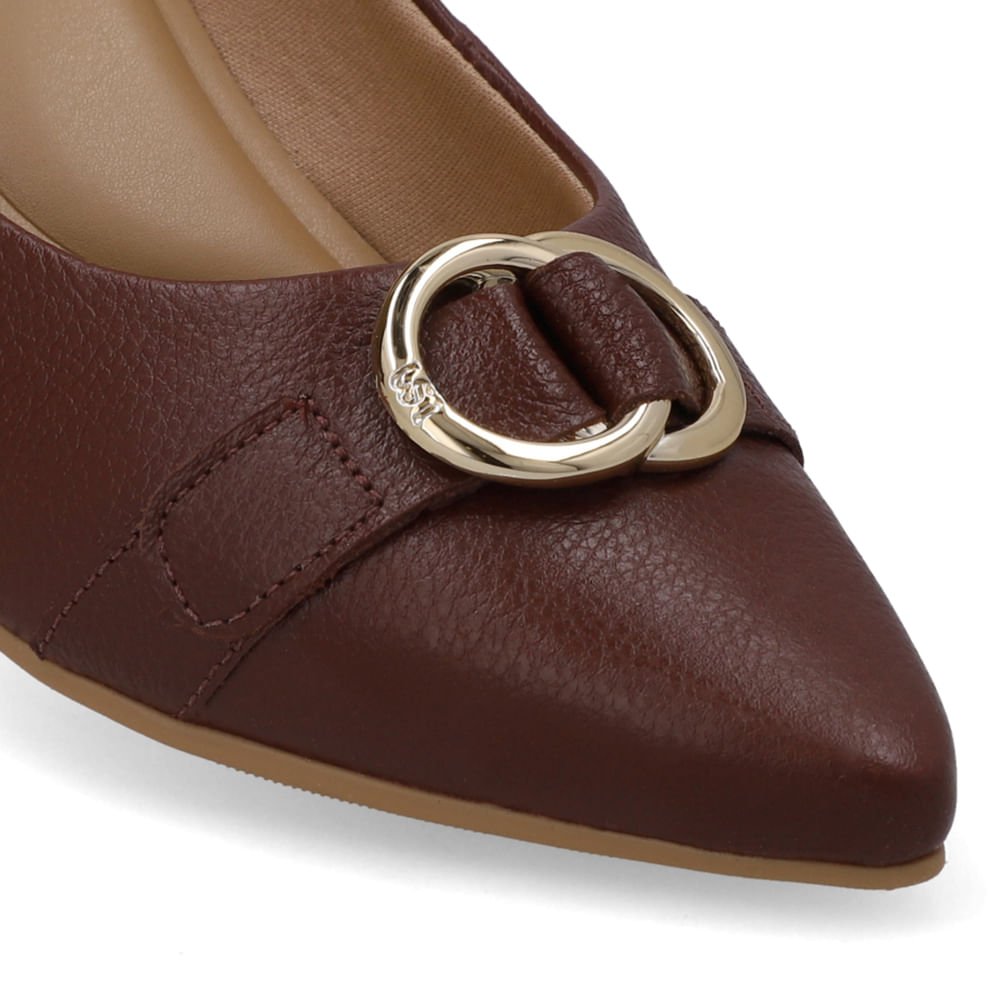 Scarpin Couro Vermelho Salto Bloco Bico Fino Vinho 4