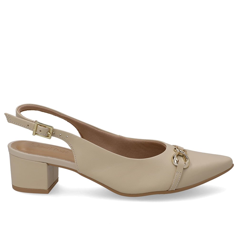Slingback Couro Bege Top Bico Fino