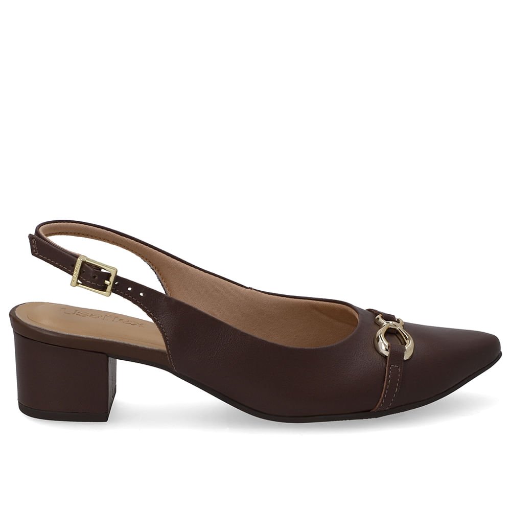 Slingback Couro Marrom Top Bico Fino