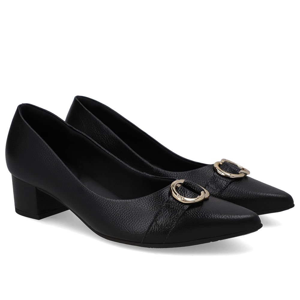 Scarpin Couro Preto Salto Bloco Bico Fino Preto 2