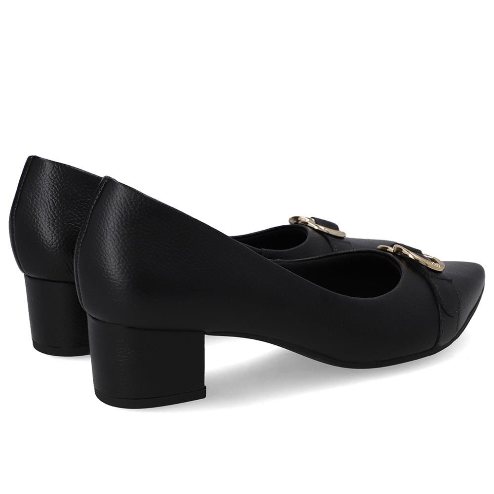 Scarpin Couro Preto Salto Bloco Bico Fino Preto 3