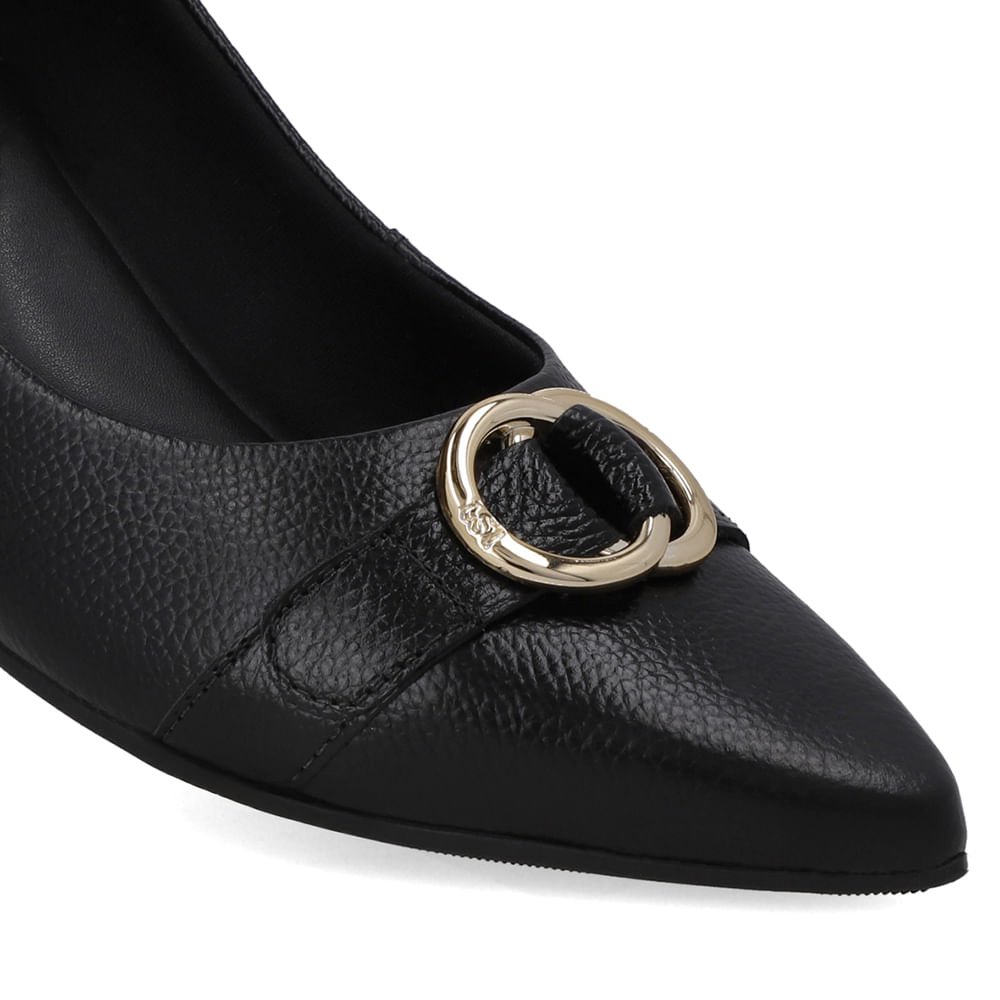 Scarpin Couro Preto Salto Bloco Bico Fino Preto 4