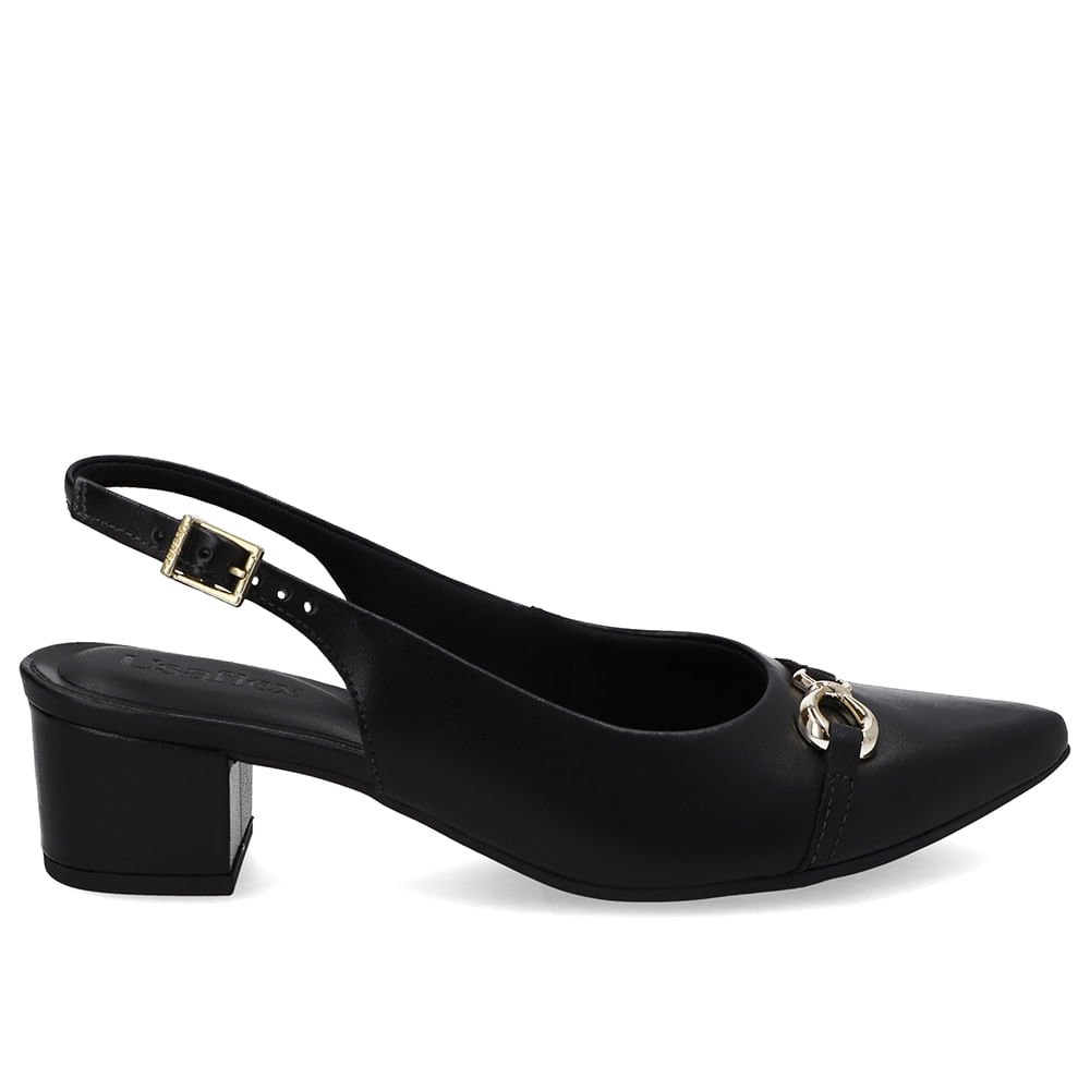 Slingback Couro Preto Top Bico Fino