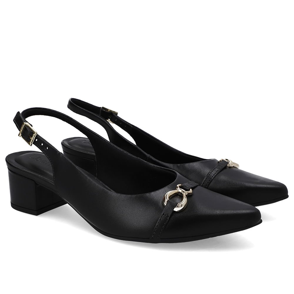 Slingback Couro Preto Top Bico Fino Preto 2