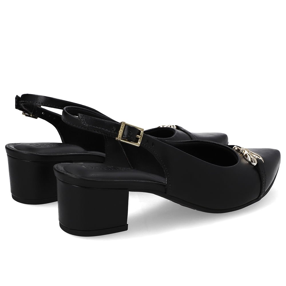 Slingback Couro Preto Top Bico Fino Preto 3