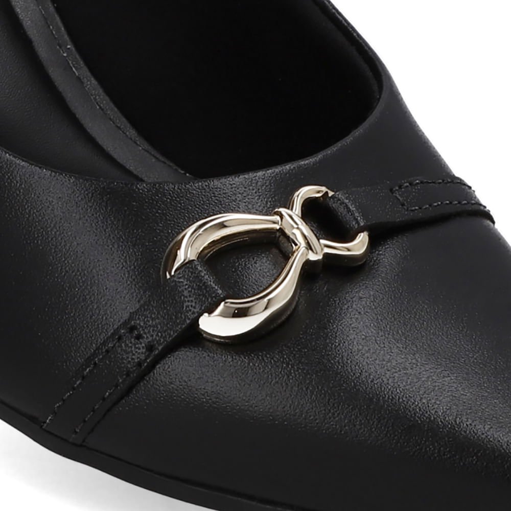 Slingback Couro Preto Top Bico Fino Preto 4