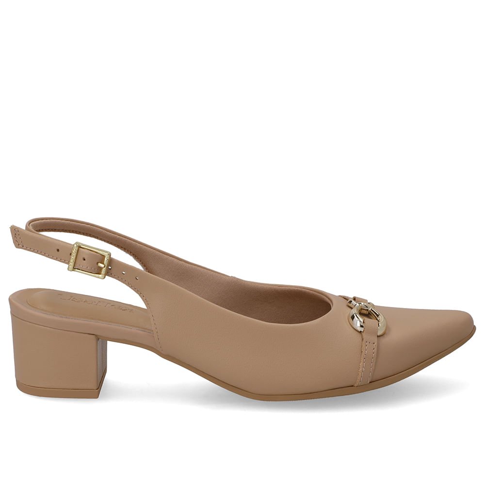 Slingback Couro Bege Top Bico Fino