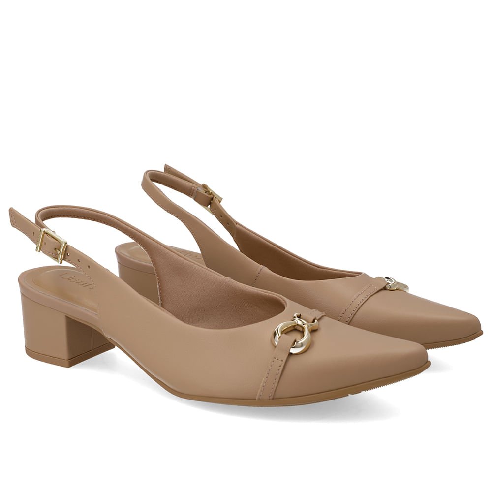 Slingback Couro Bege Top Bico Fino Bege 2