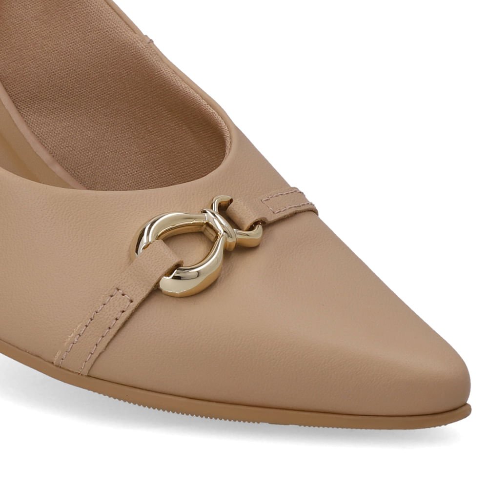 Slingback Couro Bege Top Bico Fino Bege 4