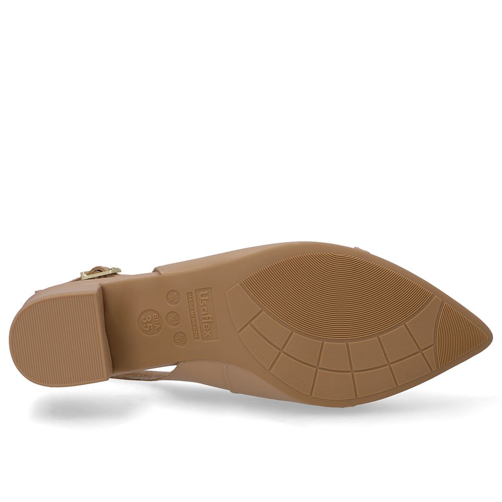 Slingback Couro Bege Top Bico Fino Bege 5