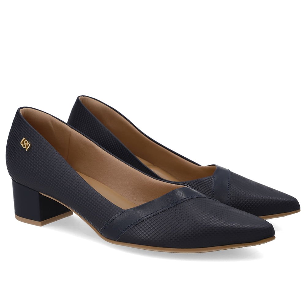 Scarpin Couro Azul Bico Fino Azul 2
