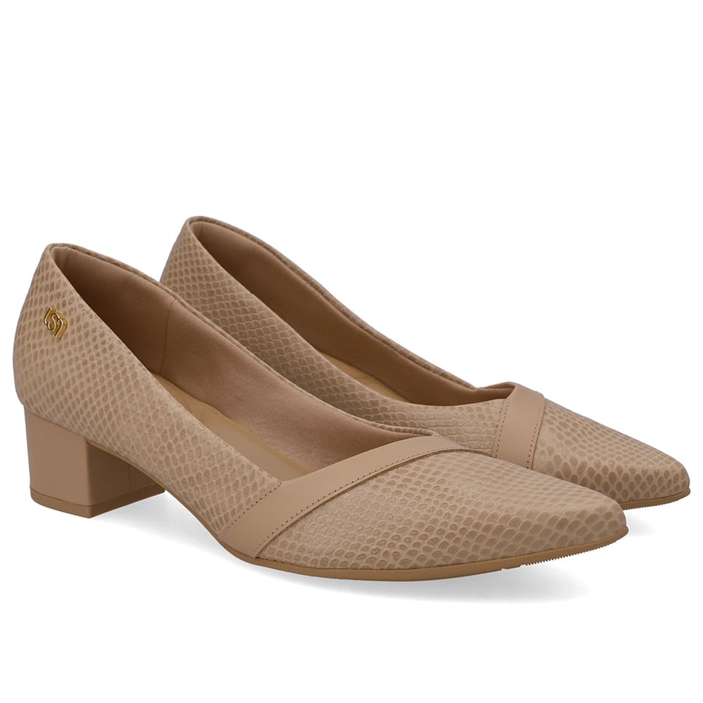 Scarpin Couro Bege Bico Fino Bege 2