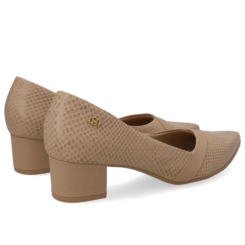 Scarpin Couro Bege Bico Fino Bege 3
