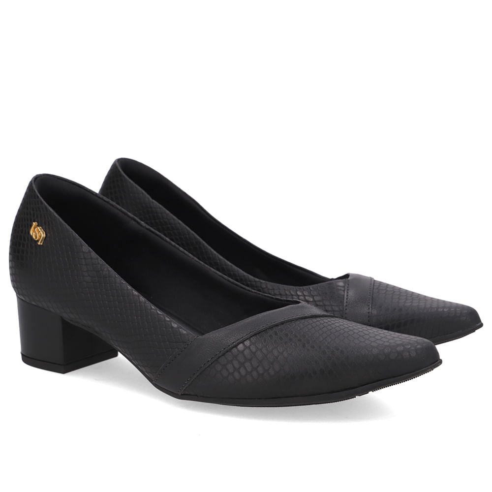 Scarpin Couro Preto Bico Fino Preto 2