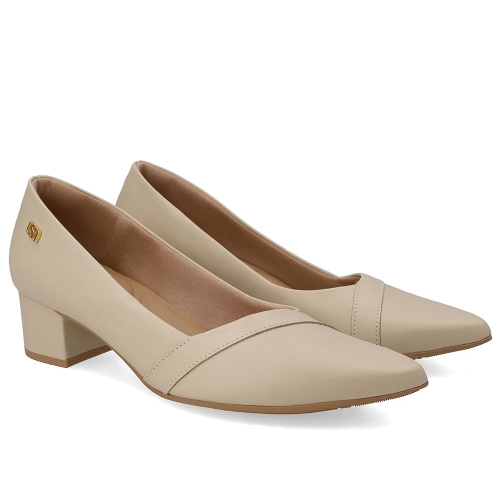 Scarpin Couro Bege Bico Fino Bege 2