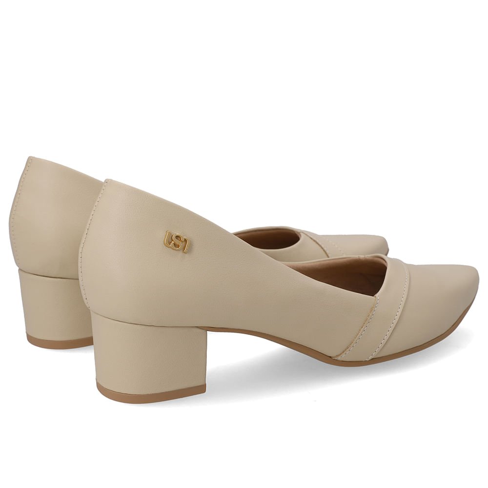 Scarpin Couro Bege Bico Fino Bege 3