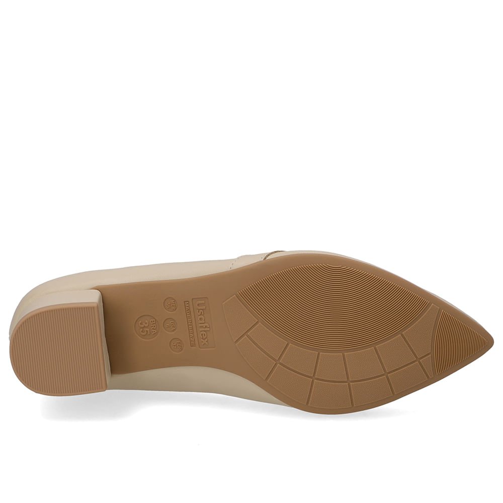 Scarpin Couro Bege Bico Fino Bege 5