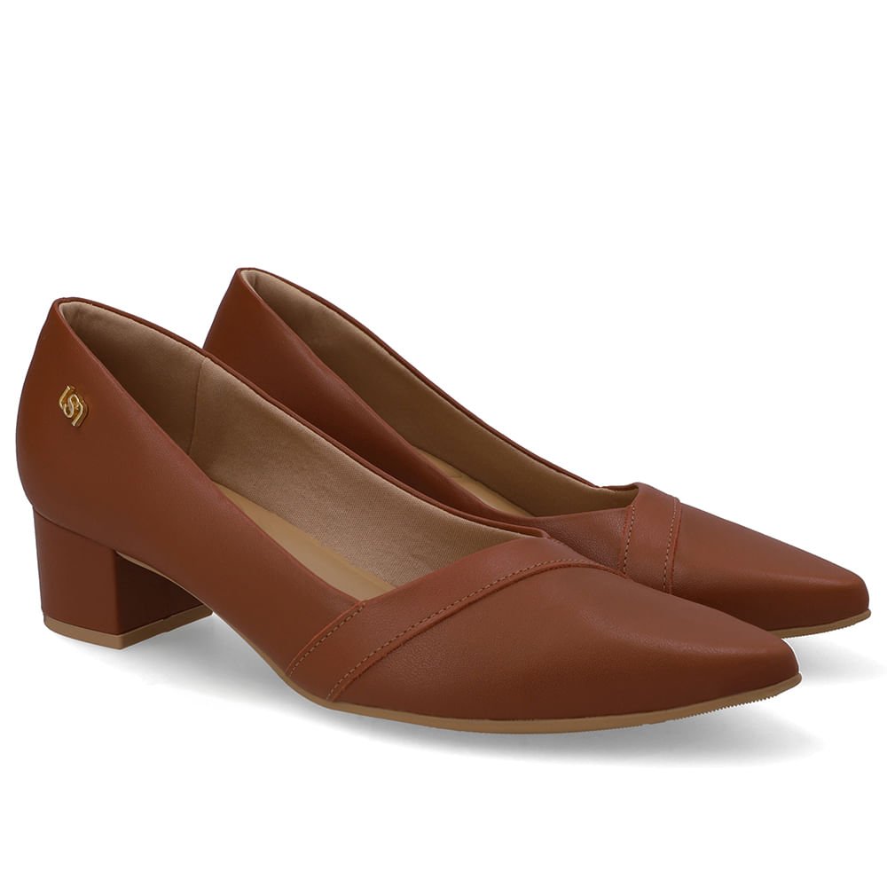 Scarpin Couro Marrom Bico Fino Marrom 2