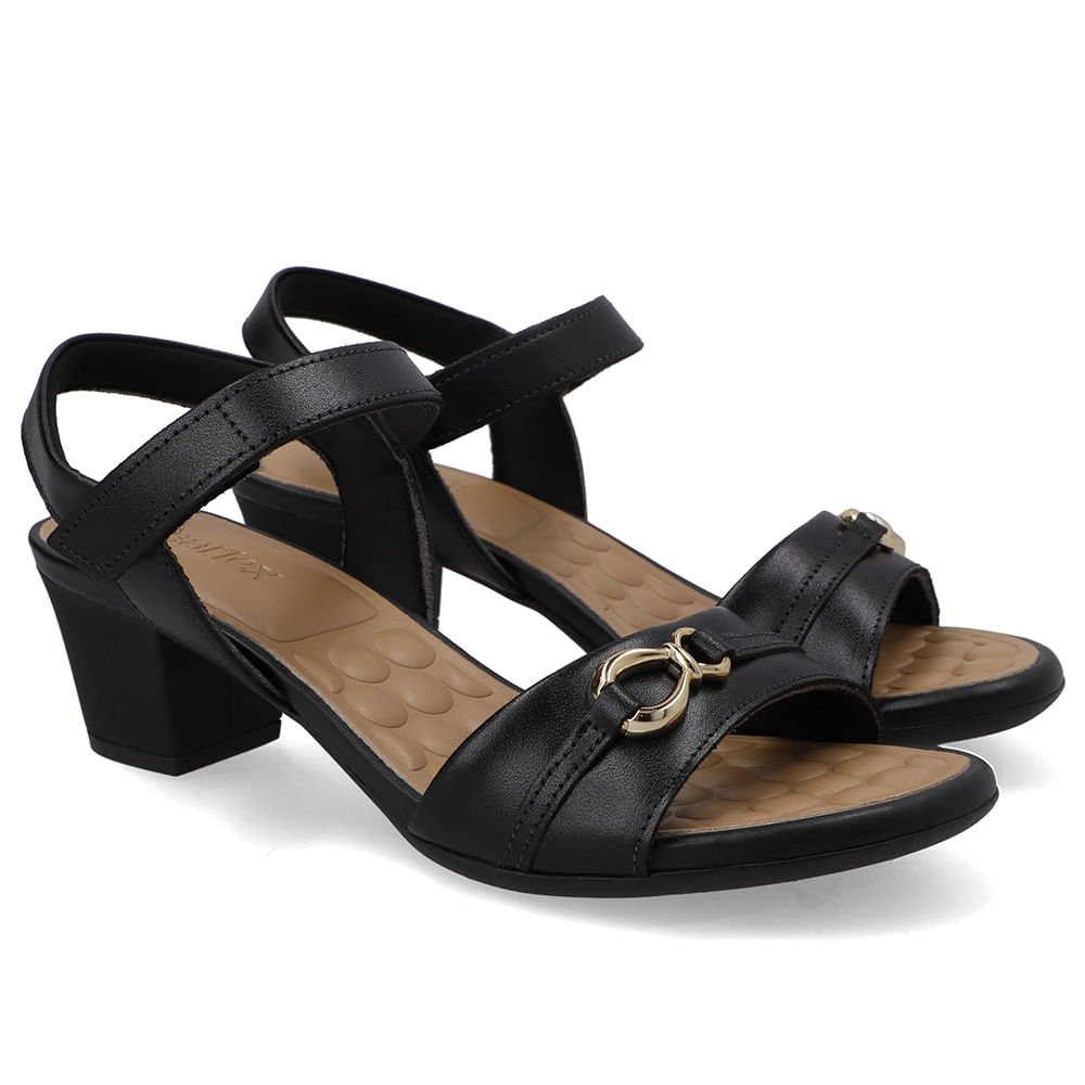 Sandália Bico Redondo Couro Preta Preto 2