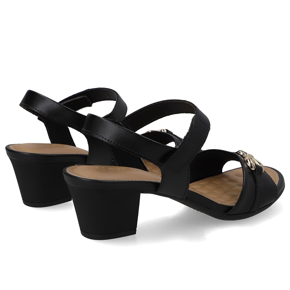 Sandália Bico Redondo Couro Preta Preto 3