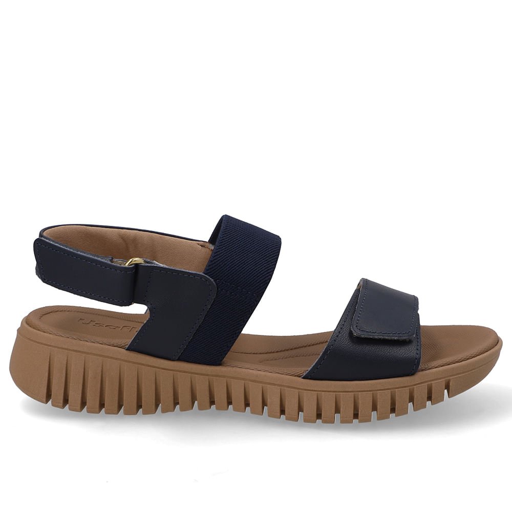 Sandália Plataforma Couro Azul Fecho-Flex