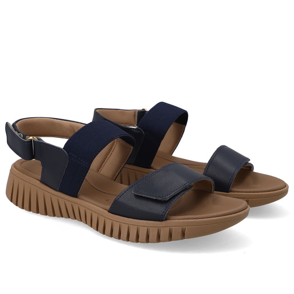 Sandália Plataforma Couro Azul Fecho-Flex Azul Marinho 2