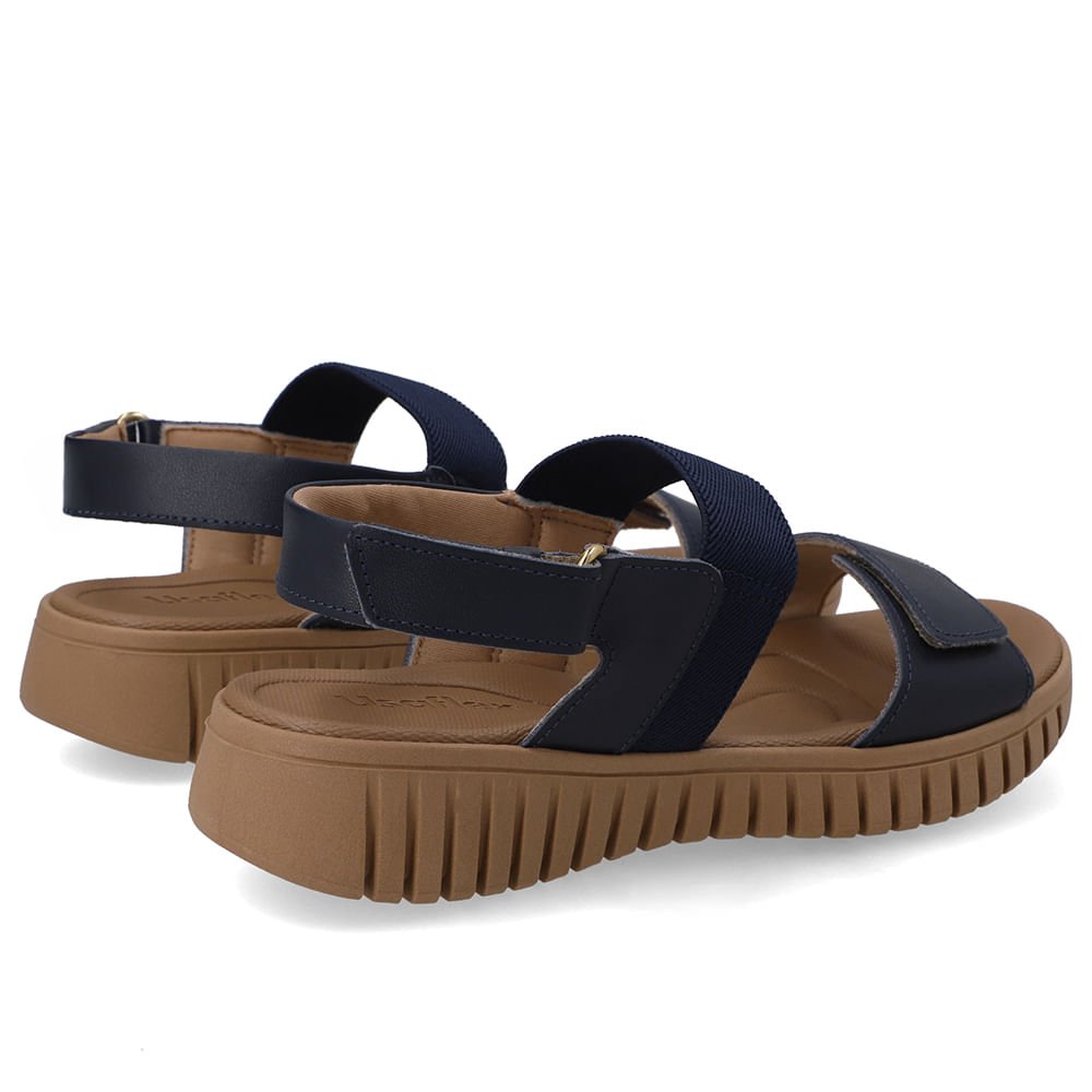 Sandália Plataforma Couro Azul Fecho-Flex Azul Marinho 3