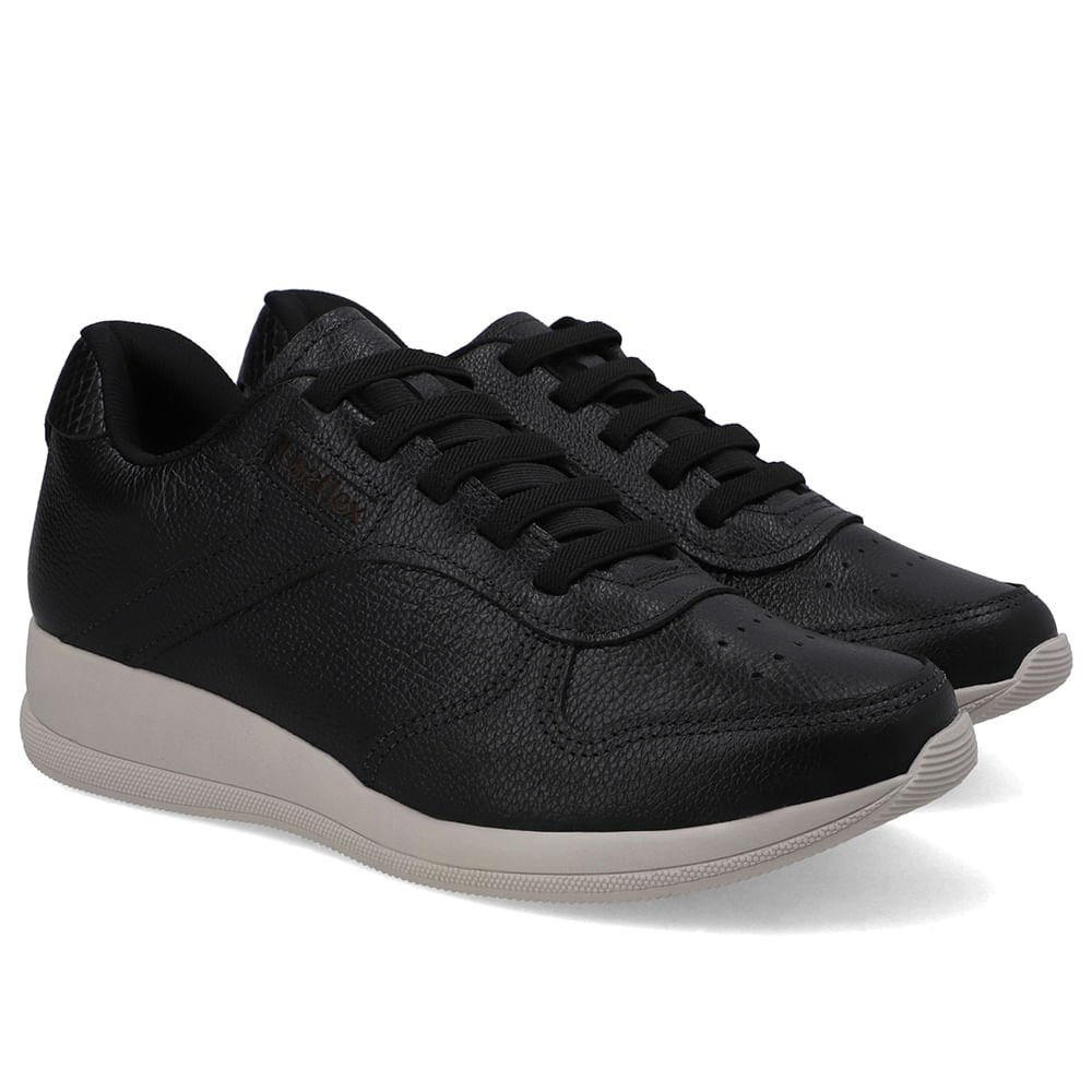 Tênis Couro Preto Cadarço Elástico Preto 2