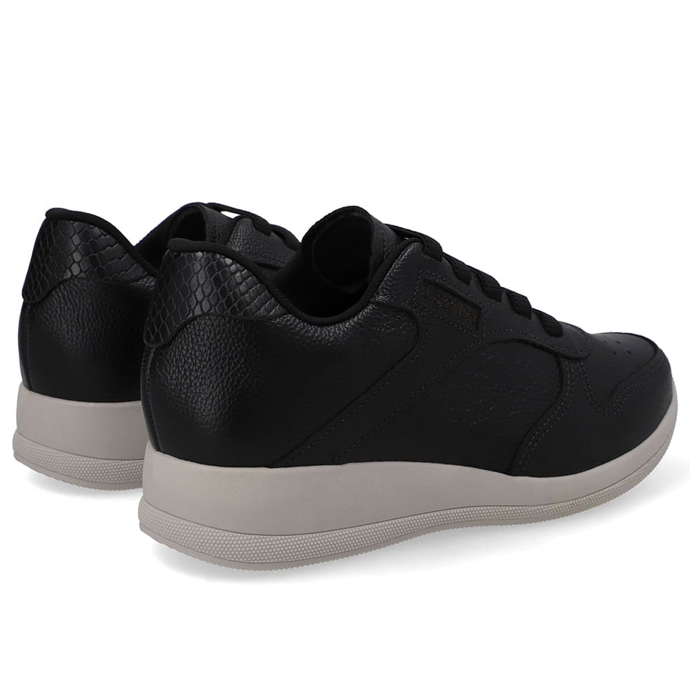 Tênis Couro Preto Cadarço Elástico Preto 3