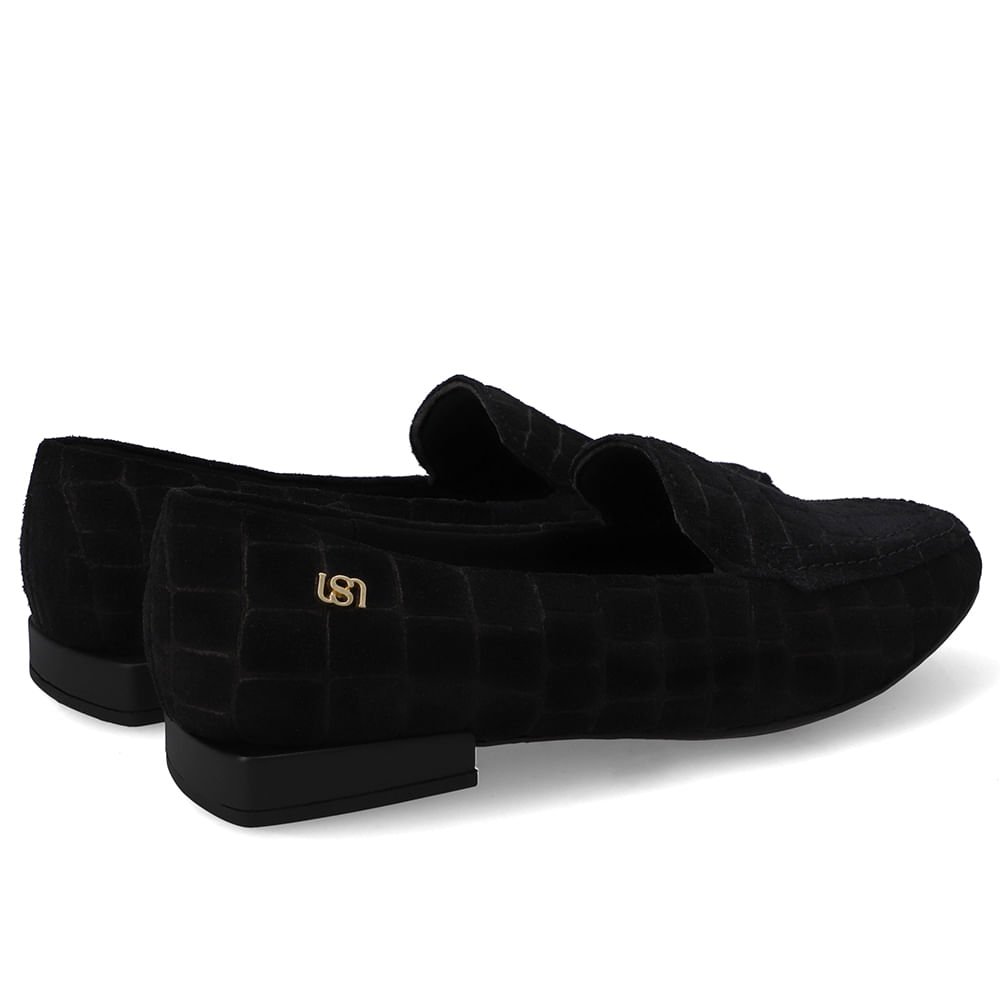 Loafer Preto Croco Camurça Salto Bloco Preto 3