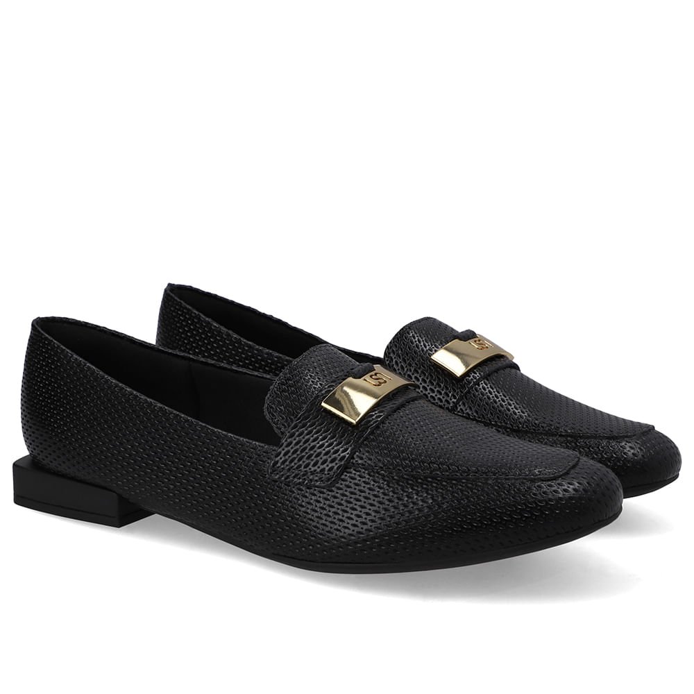 Loafer Preto Couro Salto Bloco Chapa Monograma Preto 2