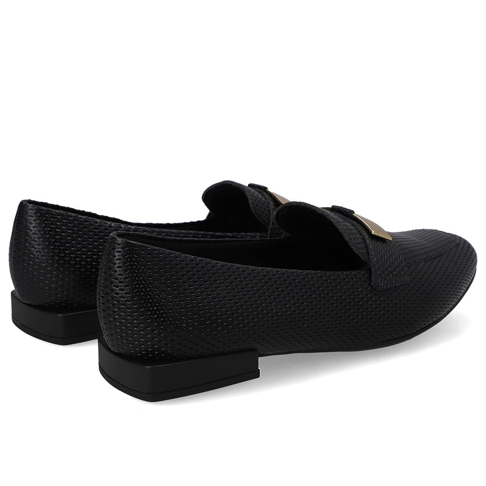 Loafer Preto Couro Salto Bloco Chapa Monograma Preto 3