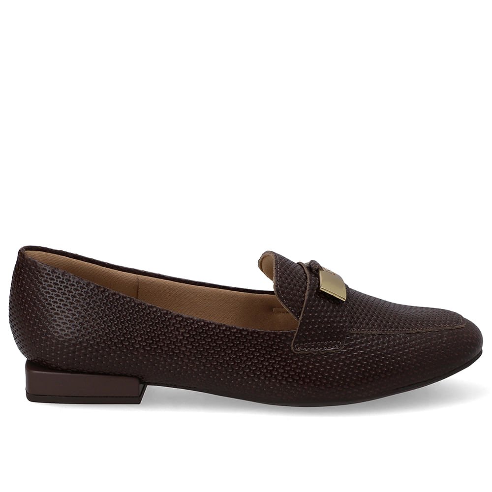 Loafer Marrom Couro Salto Bloco Chapa Monograma