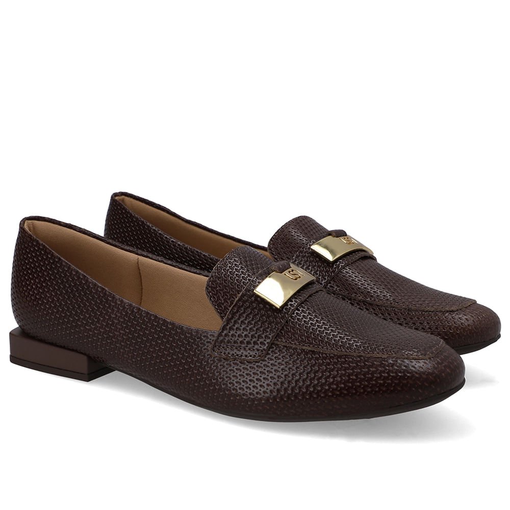 Loafer Marrom Couro Salto Bloco Chapa Monograma Marrom 2